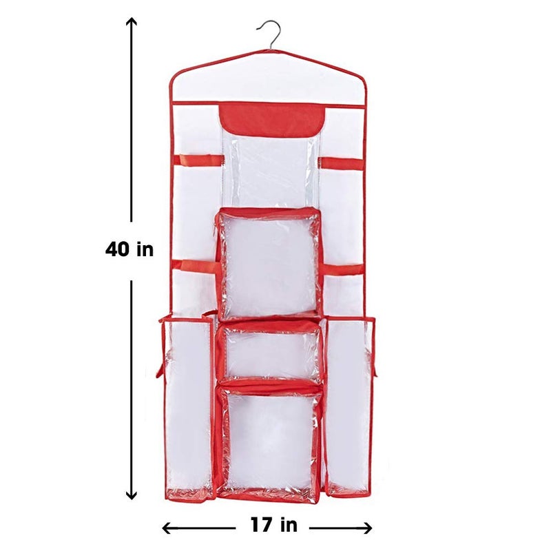 Primode Wrapping Paper Storage Hanging | Gift Wrap Organizer Double Sided | Pockets for Gift Bags, Ribbon, Bows and Accessories | 40â€x17â€ Fits 40 Inch Rolls | Clear PVC Bag (Red) - Image 4